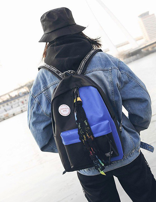Fashion Blue+black Color-matching Decorated Backpack