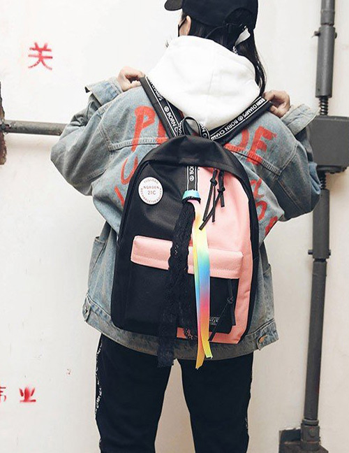 Fashion Pink+black Color-matching Decorated Backpack