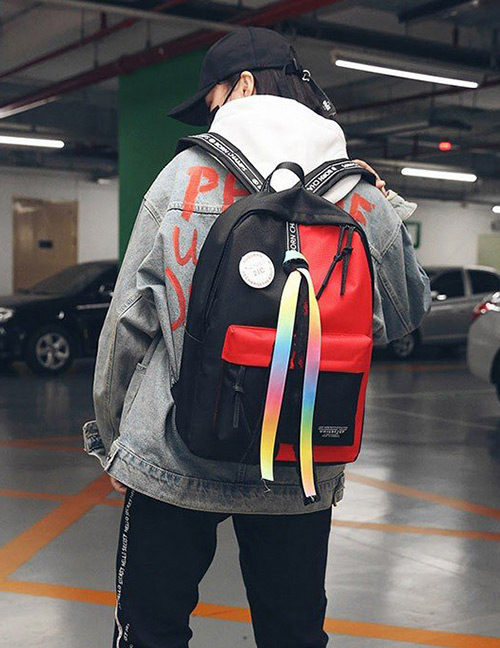 Fashion Red+black Color-matching Decorated Backpack