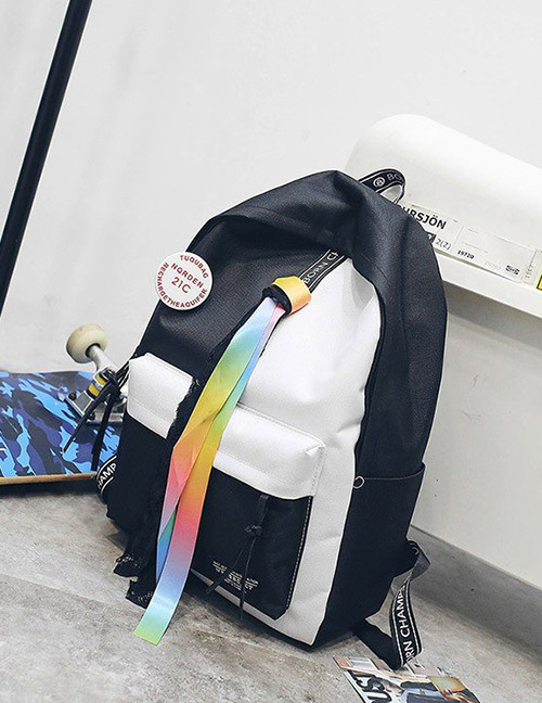 Fashion White+black Color-matching Decorated Backpack