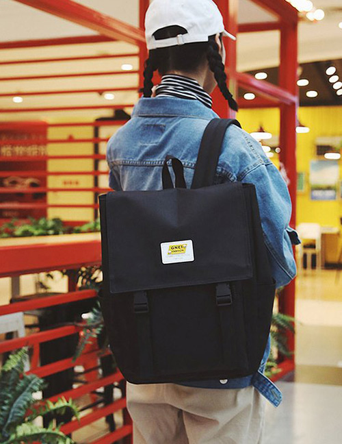 Fashion Black Square Shape Decorated Backpack