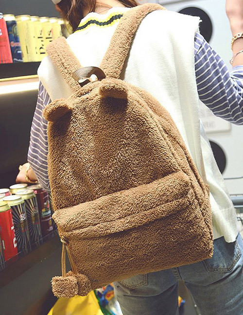 Lovely Brown Pure Color Decorated Backpack