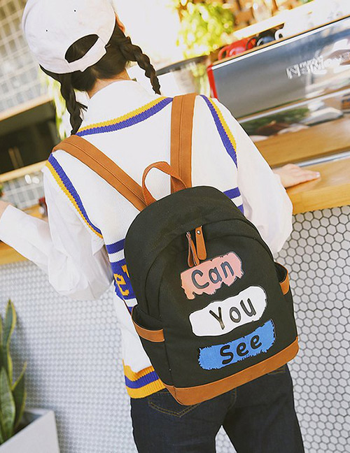 Fashion Black Letter Shape Decorated Backpack