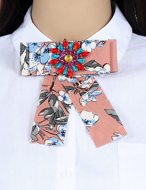 Fashion Pink Flower Pattern Deorated Bowknot Brooch