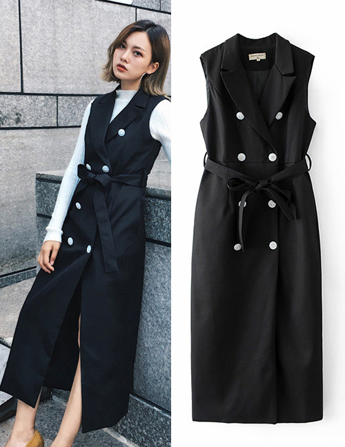 Fashion Black Button Decorated Dress