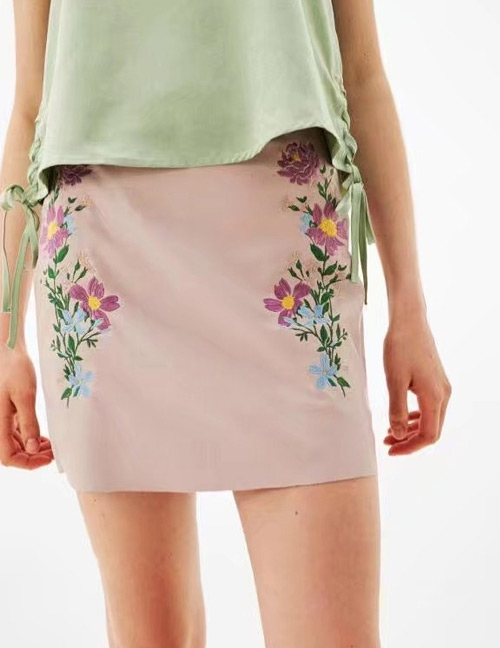 Fashion Pink Flower Pattern Decorated Skirt