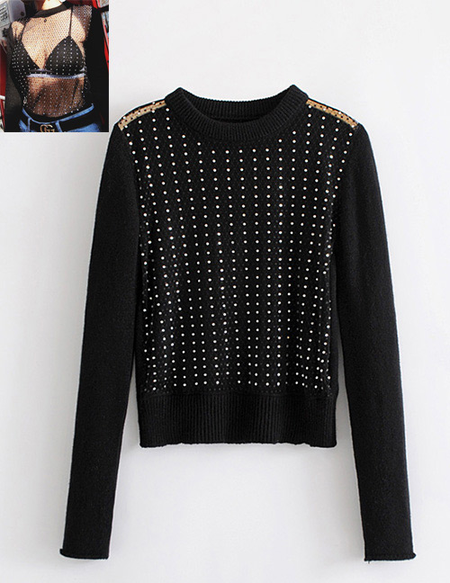 Fashion Black Diamond Decorated Sweater