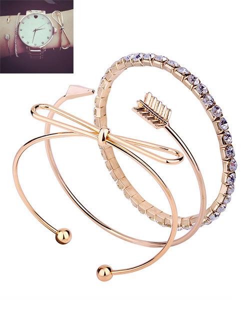 Fashion Gold Color Bowknot&arrow Shape Decorated Bracelet (3 Pcs )