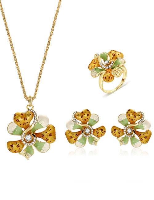 Fashion Gold Color+green Flowers Design Color Matching Jewelry Sets