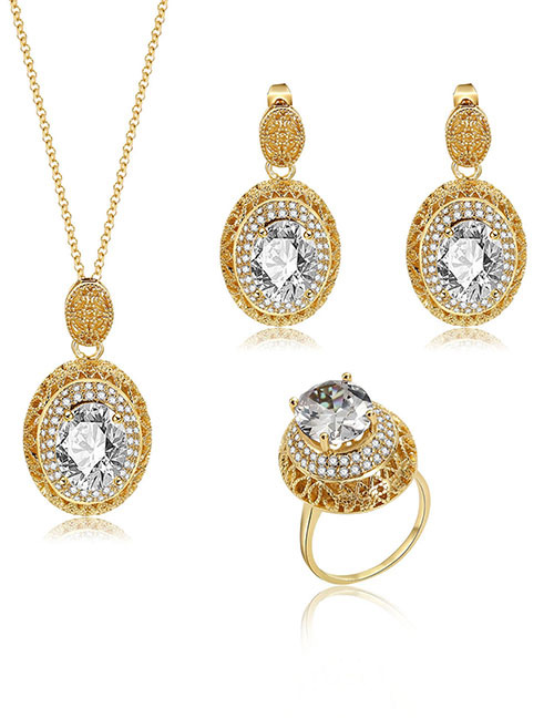 Fashion Gold Color Oval Shape Diamond Decorated Jewelry Sets