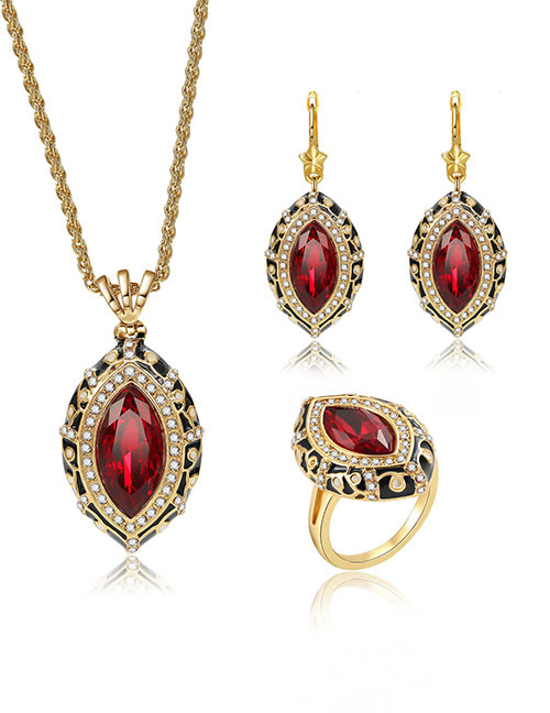 Fashion Gold Color Oval Shape Diamond Decorated Jewelry Sets