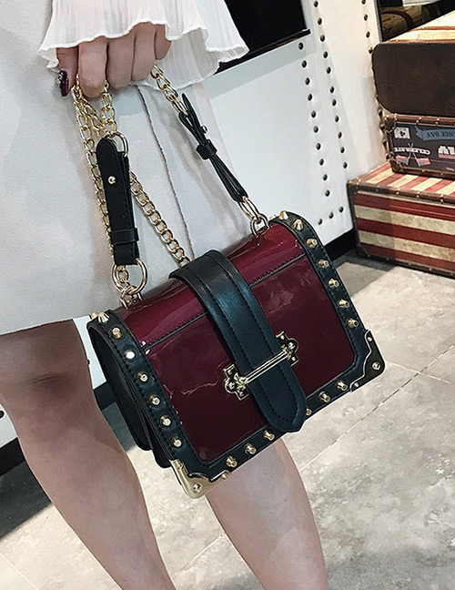 Personality Claret-red Rivet Shape Decorated Bag