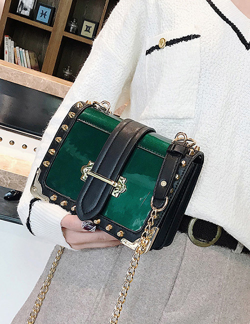 Personality Green Rivet Shape Decorated Bag