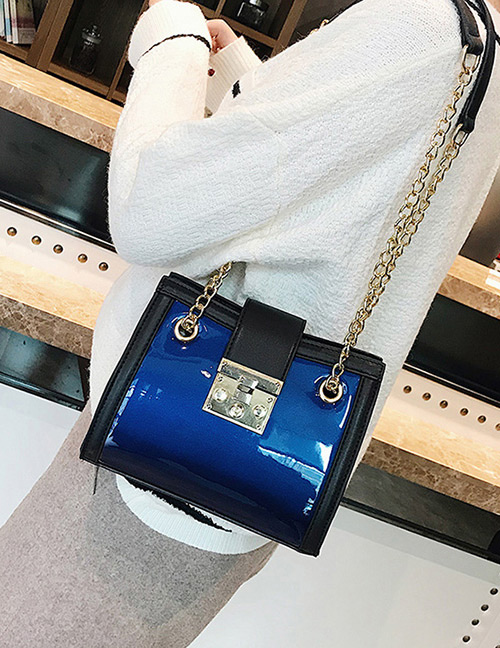 Fashion Blue Square Shape Decorated Bag
