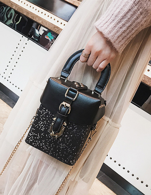 Fashion Black Paillette Shape Decorated Bag