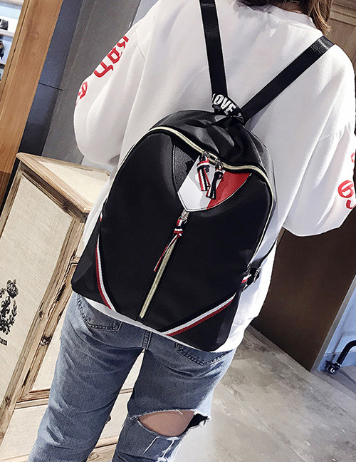 Trendy Black Long Tassel Decorated Backpack