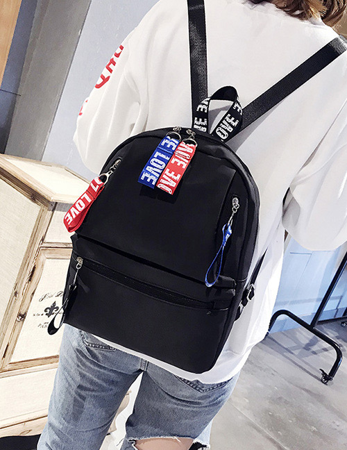 Trendy Black Letter Pattern Decorated Backpack