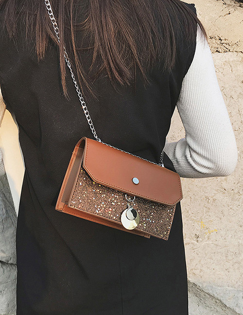 Fashion Brown Round Shape Pendant Decorated Shoulder Bag