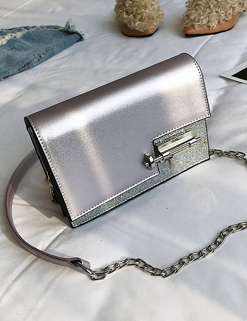 Fashion Silver Color Square Shape Buckle Decorated Shoulder Bag