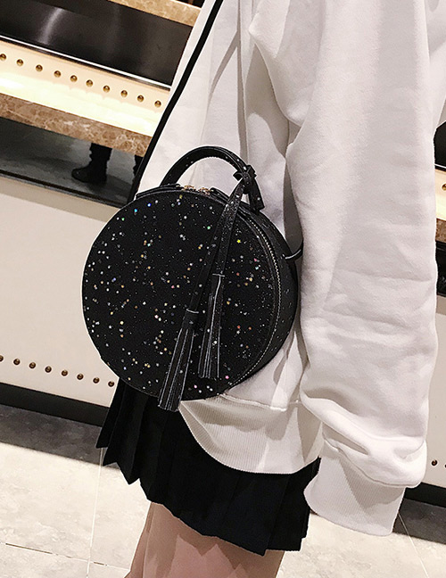 Lovely Black Round Shape Decorated Bag