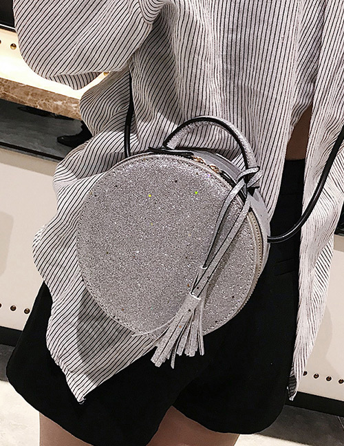 Lovely Silver Color Round Shape Decorated Bag