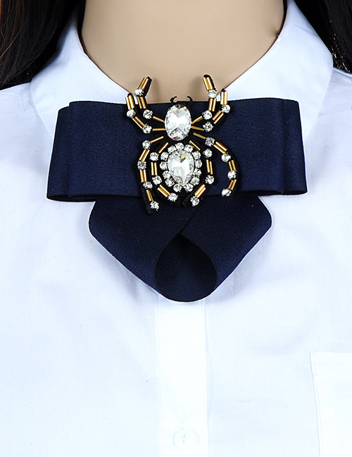 Fashion Navy Water Drop Shape Decorated Bowknot Brooch