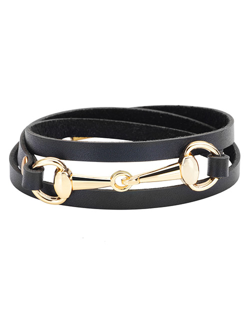 Fashion Black+gold Color Circular Ring Decorated Multi-layer Bracelet