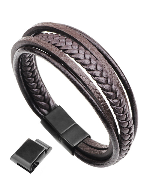 Fashion Brown+black Multi-layer Decorated Adjustable Bracelet