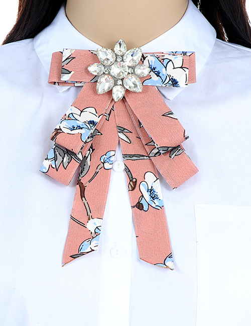 Trendy Pink Flower Pattern Decorated Bowknot Brooch