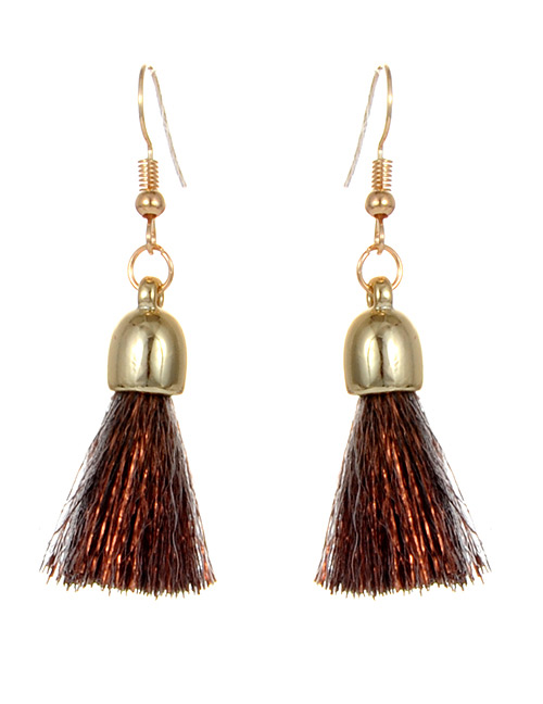 Trendy Coffee Tassel Decorated Pure Color Earrings
