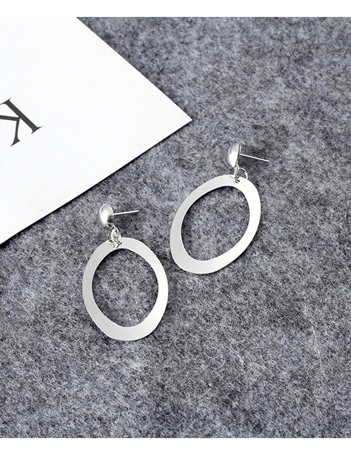 Fashion Silver Color Pure Color Decorated Oval Shape Earrings