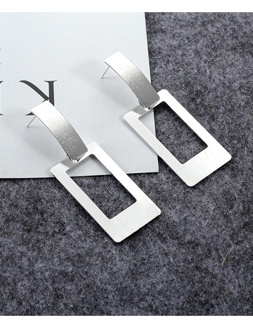 Fashion Silver Color Square Shape Design Hollow Out Earrings