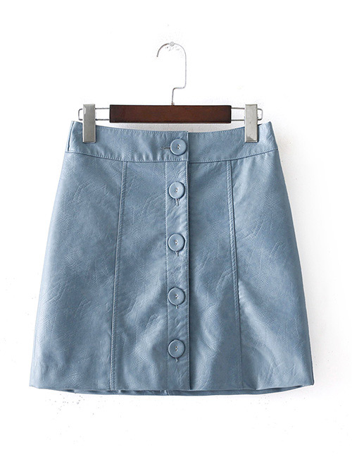 Fashion Blue Pure Color Decorated Simple Skirt