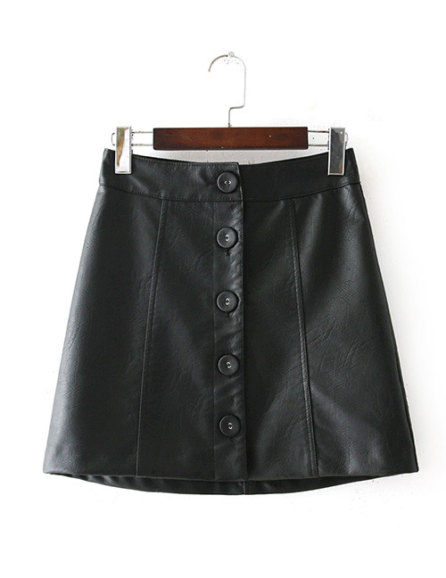 Fashion Black Pure Color Decorated Simple Skirt