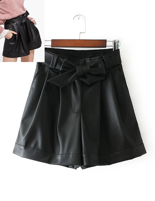 Fashion Black Pure Color Decorated Simple Shorts