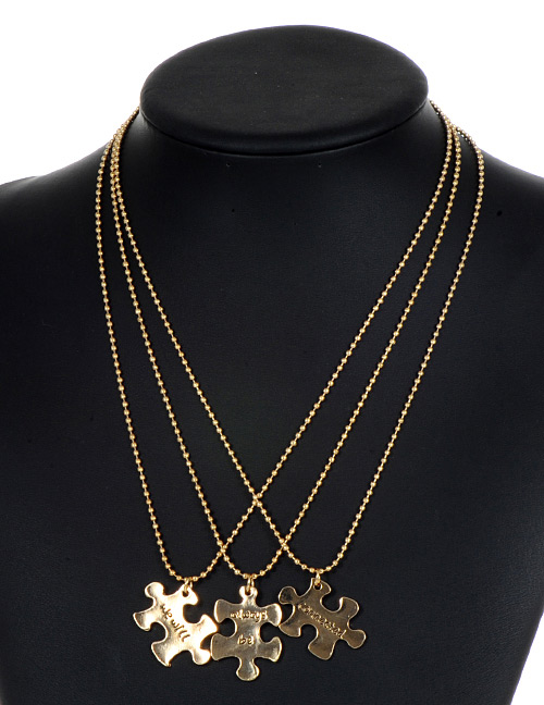 Fashion Gold Color Puzzle Pendant Decorated Necklace (3pcs)