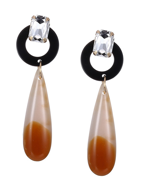 Fashion Coffee Water Drop Shape Design Long Earrings