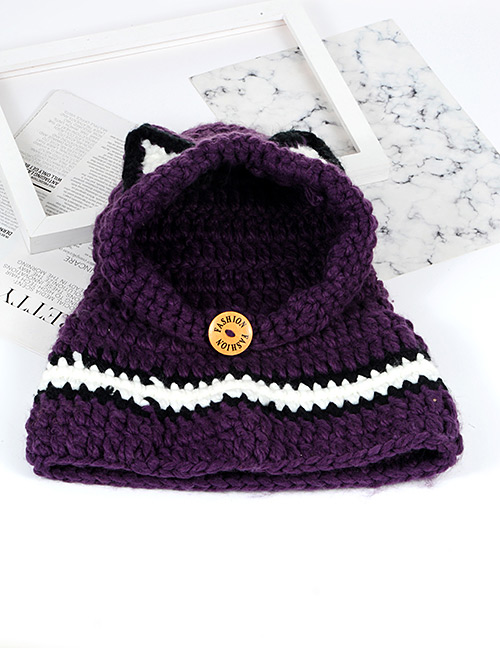 Cute Purple Cat Ear Shape Decorated Hat
