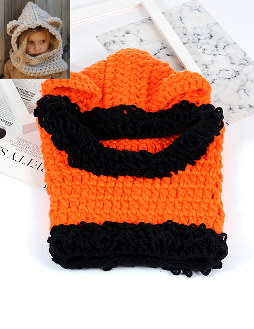 Cute Orange Bear Ear Shape Decorated Hat