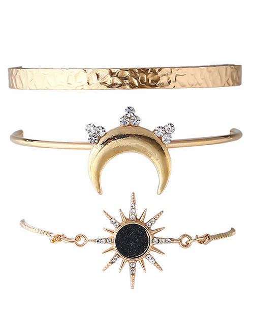 Vintage Gold Color Moon&sun Shape Decorated Bracelet (3pcs)