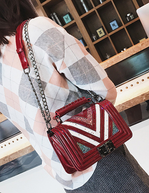 Fashion Claret-red Stripe Shape Decorated Bag