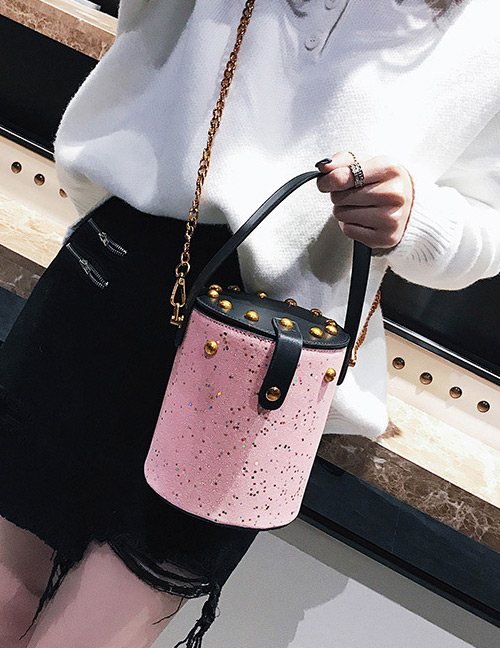 Fashion Pink Bucket Shape Decorated Bag