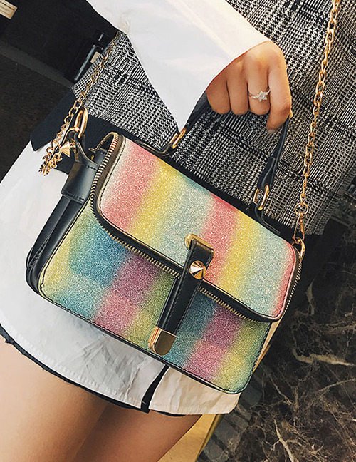 Fashion Multi-color Square Shape Decorated Bag