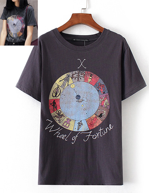 Fashion Dark Gray Round Pattern Decorated T-shirt