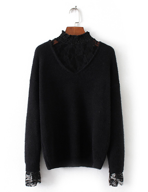 Fashion Black Rose Shape Decorated Sweater