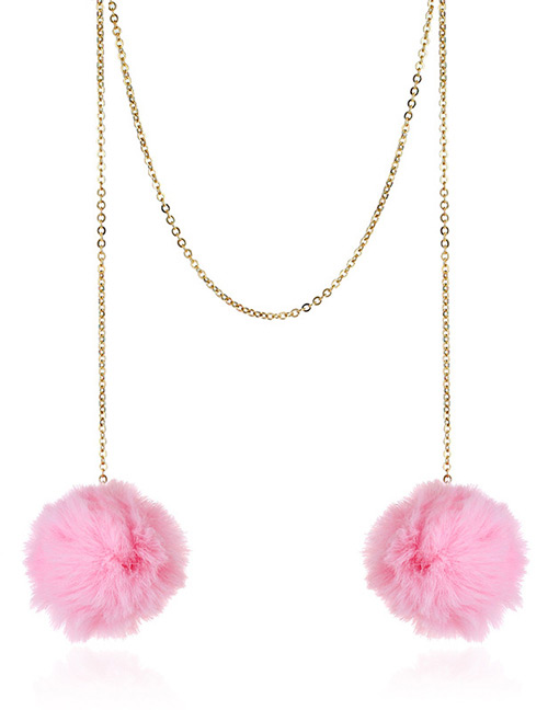 Fashion Pink Pure Color Decorated Pom Necklace