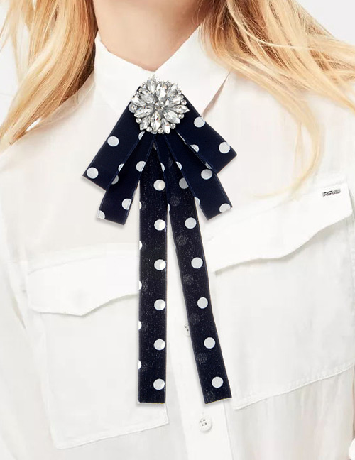 Fashion Navy Round Shape Decorated Bowknot Brooch