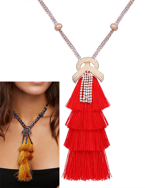 Bohemia Red Tassel Decorated Necklace