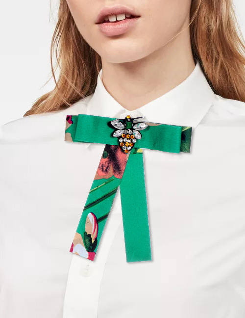 Fashion Green Bee Shape Decorated Bowknot Brooch