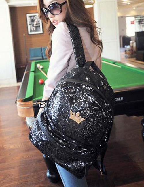 Fashion Black Crown Shape Decorated Backpack